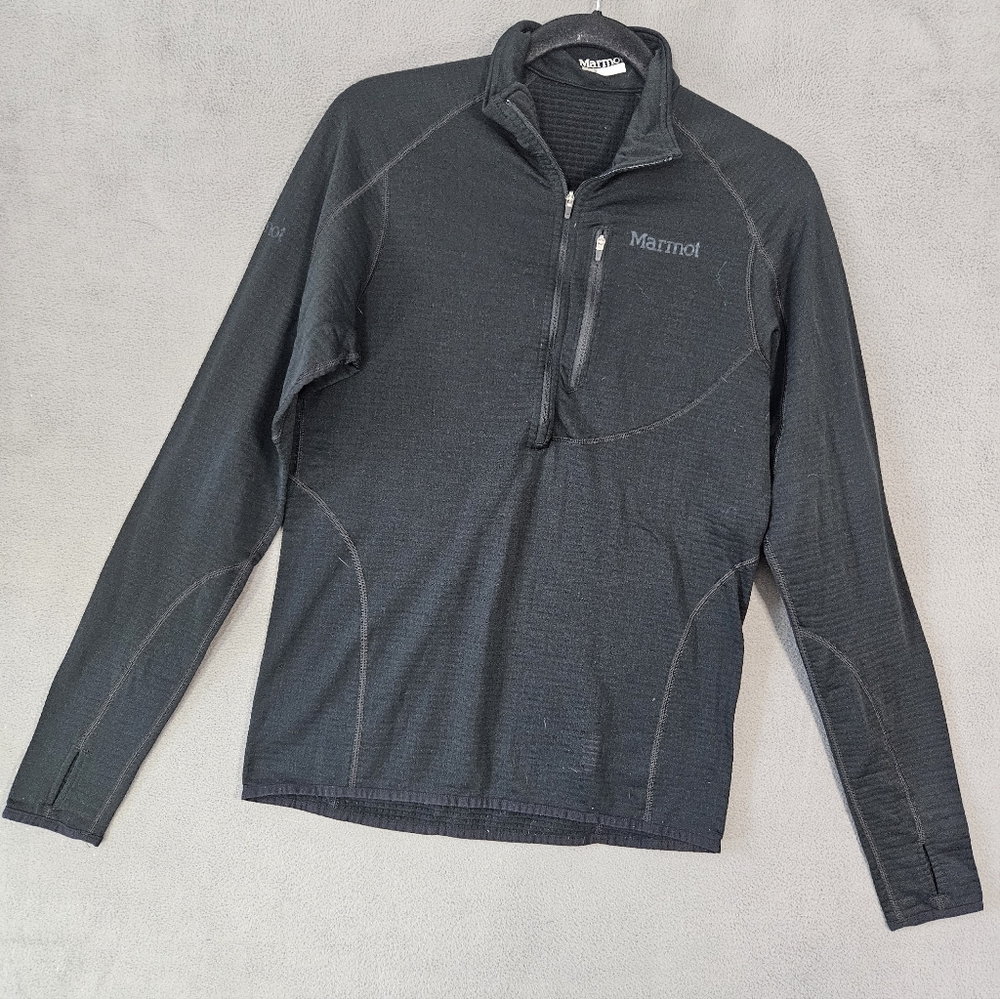 Marmot Womens Medium 1/4 Zip Sweatshirt Polartec Fleece Lined Black Chest Pocket - Picture 1 of 13